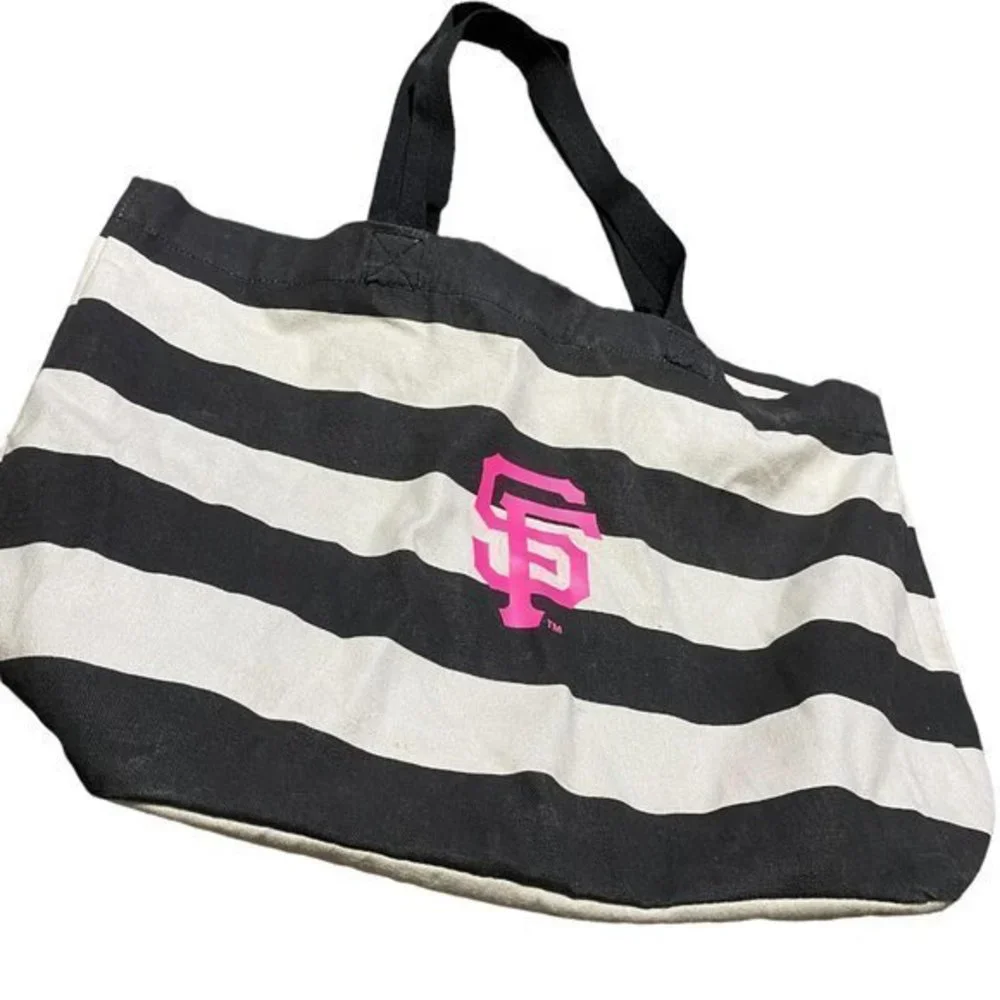 San Francisco Giants MLB Genuine‎ Merchandise Striped Tote Bag Black Cream Pink